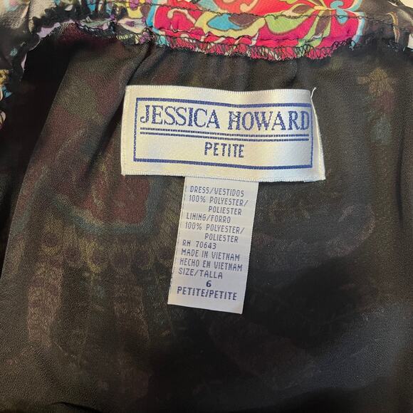Jessica Howard Black Paisley Sheer Tiered Flutter Sleeve Dress Women Sz 6P - Picture 7 of 9